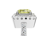 White gold Fancy Yellow Asscher Cut Diamond Halo Ring with Pavé Band and Prong Setting_42