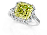 White gold Fancy Yellow Asscher Cut Diamond Halo Ring with Pear Side Stones and Prong Setting_59