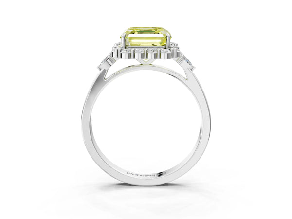 Platinum Asscher Cut Halo Engagement Ring Setting for Fancy Yellow Center with Pear Accents