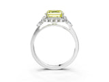 White gold Fancy Yellow Asscher Cut Diamond Halo Ring with Pear Side Stones and Prong Setting_61
