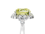 White gold Fancy Yellow Asscher Cut Diamond Halo Ring with Pear Side Stones and Prong Setting_63