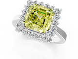 White gold Fancy Yellow Asscher  Cut Diamond Halo Ring with Round Brilliant Halo and Solitaire Band_58