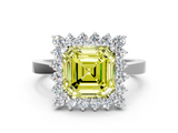 White gold Fancy Yellow Asscher  Cut Diamond Halo Ring with Round Brilliant Halo and Solitaire Band_68