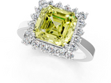 White gold Fancy Yellow Asscher  Cut Diamond Halo Ring with Round Brilliant Halo and Solitaire Band_86