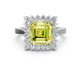 White gold Fancy Yellow Asscher  Cut Diamond Halo Ring with Round Brilliant Halo and Solitaire Band_86