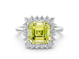 White gold Fancy Yellow Asscher  Cut Diamond Halo Ring with Solitaire Band and Prong Setting_46