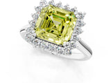 White gold Fancy Yellow Asscher  Cut Diamond Halo Ring with Solitaire Band and Prong Setting_47