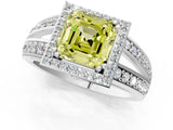 White gold Fancy Yellow Asscher Cut Diamond Halo Ring with Split Shank Pavé Band and Four-Prong Setting_13