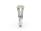 White gold Fancy Yellow Asscher Cut Diamond Halo Ring with Split Shank Pavé Band and Four-Prong Setting_14