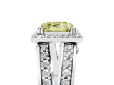 White gold Fancy Yellow Asscher Cut Diamond Halo Ring with Split Shank Pavé Band and Four-Prong Setting_17
