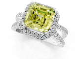 White gold Fancy Yellow Asscher Cut Diamond Halo Ring with Split Shank Pavé Band and Prong Setting_35