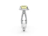 White gold Fancy Yellow Asscher Cut Diamond Halo Ring with Split Shank Pavé Band and Prong Setting_35