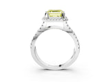 White gold Fancy Yellow Asscher Cut Diamond Halo Ring with Split Shank Pavé Band and Prong Setting_37