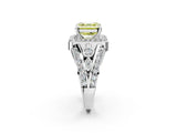 White gold Fancy Yellow Asscher Cut Diamond Halo Ring with Split Shank and Bezel Accents and Four-Prong Setting_2