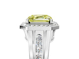 White gold Fancy Yellow Asscher Cut Diamond Halo Ring with Split Shank and Bezel Accents and Prong Setting_5