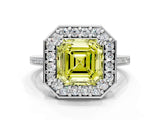 White gold Fancy Yellow Asscher Cut Diamond Halo Ring with Split Shank and Four-Prong Setting_17