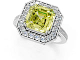 White gold Fancy Yellow Asscher Cut Diamond Halo Ring with Split Shank and Four-Prong Setting_18