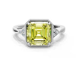 White gold Fancy Yellow Asscher Cut Diamond Halo Ring with Tapered Band and Four-Prong Setting_31