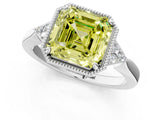 White gold Fancy Yellow Asscher Cut Diamond Halo Ring with Tapered Band and Four-Prong Setting_32
