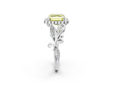 White gold Fancy Yellow Asscher Cut Diamond Halo Ring with Vintage Split Shank and Four-Prong Setting_96