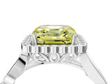 White gold Fancy Yellow Asscher Cut Diamond Halo Ring with Vintage Split Shank and Four-Prong Setting_98