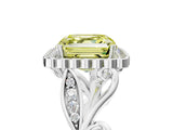 White gold Fancy Yellow Asscher Cut Diamond Halo Ring with Vintage Split Shank and Four-Prong Setting_99