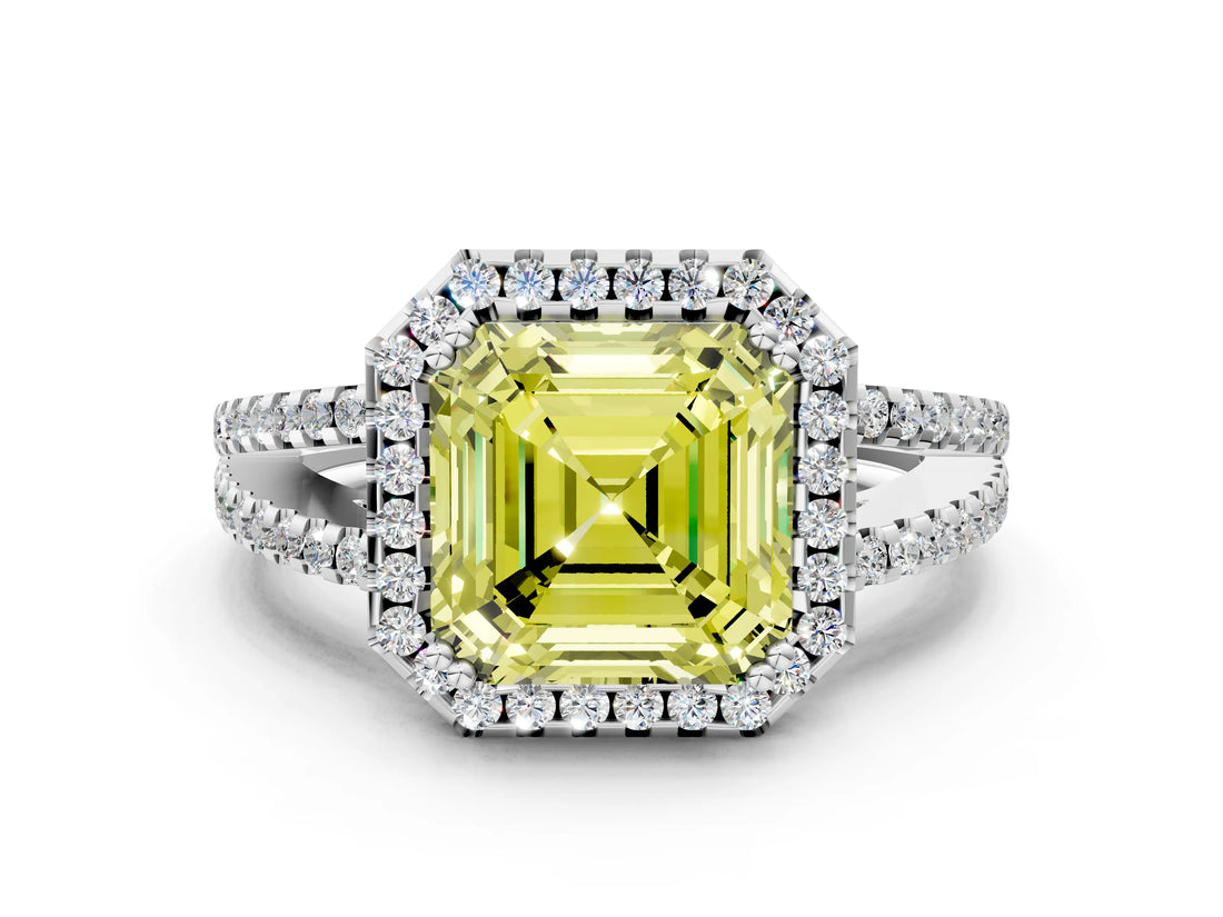 White gold Fancy Yellow Asscher Cut Diamond Halo Split Shank Engagement Ring_51
