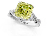 White gold Fancy Yellow Asscher Cut Diamond  Halo Twist Band Solitaire Prong Setting Ring_13