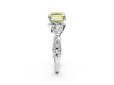 White gold Fancy Yellow Asscher Cut Diamond  Halo Twist Band Solitaire Prong Setting Ring_14