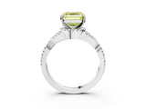 White gold Fancy Yellow Asscher Cut Diamond  Halo Twist Band Solitaire Prong Setting Ring_15