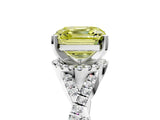 White gold Fancy Yellow Asscher Cut Diamond  Halo Twist Band Solitaire Prong Setting Ring_17