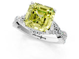White gold Fancy Yellow Asscher Cut Diamond  Halo Twist Band Solitaire Prong Setting Ring_49