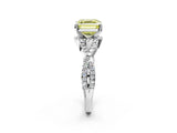 White gold Fancy Yellow Asscher Cut Diamond  Halo Twist Band Solitaire Prong Setting Ring_50