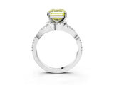 White gold Fancy Yellow Asscher Cut Diamond  Halo Twist Band Solitaire Prong Setting Ring_51