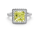 White gold Fancy Yellow Asscher  Cut Diamond Milgrain Floral Halo Engagement Ring with Pavé Band_15