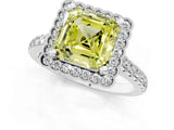 White gold Fancy Yellow Asscher  Cut Diamond Milgrain Floral Halo Engagement Ring with Pavé Band_16