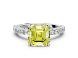 White gold Fancy Yellow Asscher Cut Diamond Pavé Band Solitaire Ring with Prong Setting_17