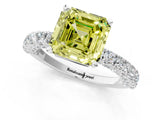 White gold Fancy Yellow Asscher Cut Diamond Pavé Band Solitaire Ring with Prong Setting_23