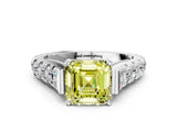 White gold Fancy Yellow Asscher  Cut Diamond Pavé Band Solitaire with Four-Prong Setting_15