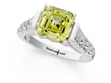 White gold Fancy Yellow Asscher  Cut Diamond Pavé Band Solitaire with Four-Prong Setting_16