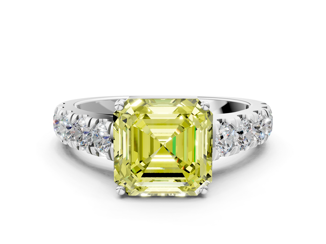 White gold Fancy Yellow Asscher  Cut Diamond Pavé Band Solitaire with Four-Prong Setting_3