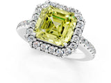 White gold Fancy Yellow Asscher Cut Diamond Pavé Halo Ring with Four-Prong Setting_54