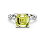 White gold Fancy Yellow Asscher Cut Diamond Pavé Solitaire Ring with Round Band and Prong Setting_16