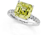 White gold Fancy Yellow Asscher Cut Diamond Pavé Solitaire Ring with Round Band and Prong Setting_17