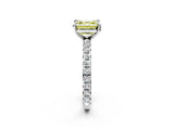 White gold Fancy Yellow Asscher Cut Diamond Pavé Solitaire Ring with Round Band and Prong Setting_18