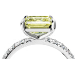White gold Fancy Yellow Asscher Cut Diamond Pavé Solitaire Ring with Round Band and Prong Setting_44