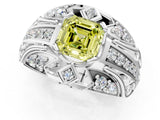 White gold Fancy Yellow Asscher Cut Diamond Pave Art Deco Split Shank Ring with Four-Prong Setting_1