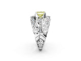 White gold Fancy Yellow Asscher Cut Diamond Pave Art Deco Split Shank Ring with Four-Prong Setting_2