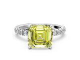 White gold Fancy Yellow Asscher Cut Diamond Pave Band Solitaire Ring with Round  and Prong Setting_89