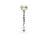 White gold Fancy Yellow Asscher Cut Diamond Pave Band Solitaire Ring with Round  and Prong Setting_91